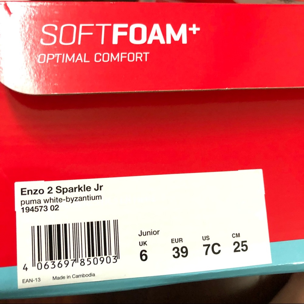 Authentic PUMA Enzo 2 Sparkle JR Boy Girl shoes US 7C NEW W/ Box Softfoam+ White - Picture 5 of 7